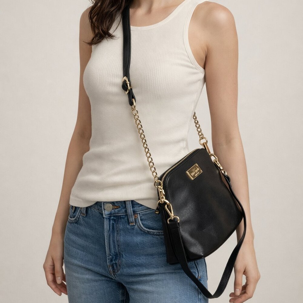 Kate Spade Convertible Crossbody Bag Black Saffiano Leather Adjustable‎ Strap